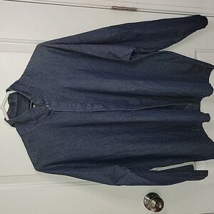 Eskandar Ovetsized Chambray Mandarin Collar Boxy Top